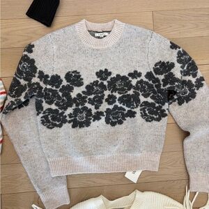 Z Supply Floral Crew Neck Sweater - Gray and Black